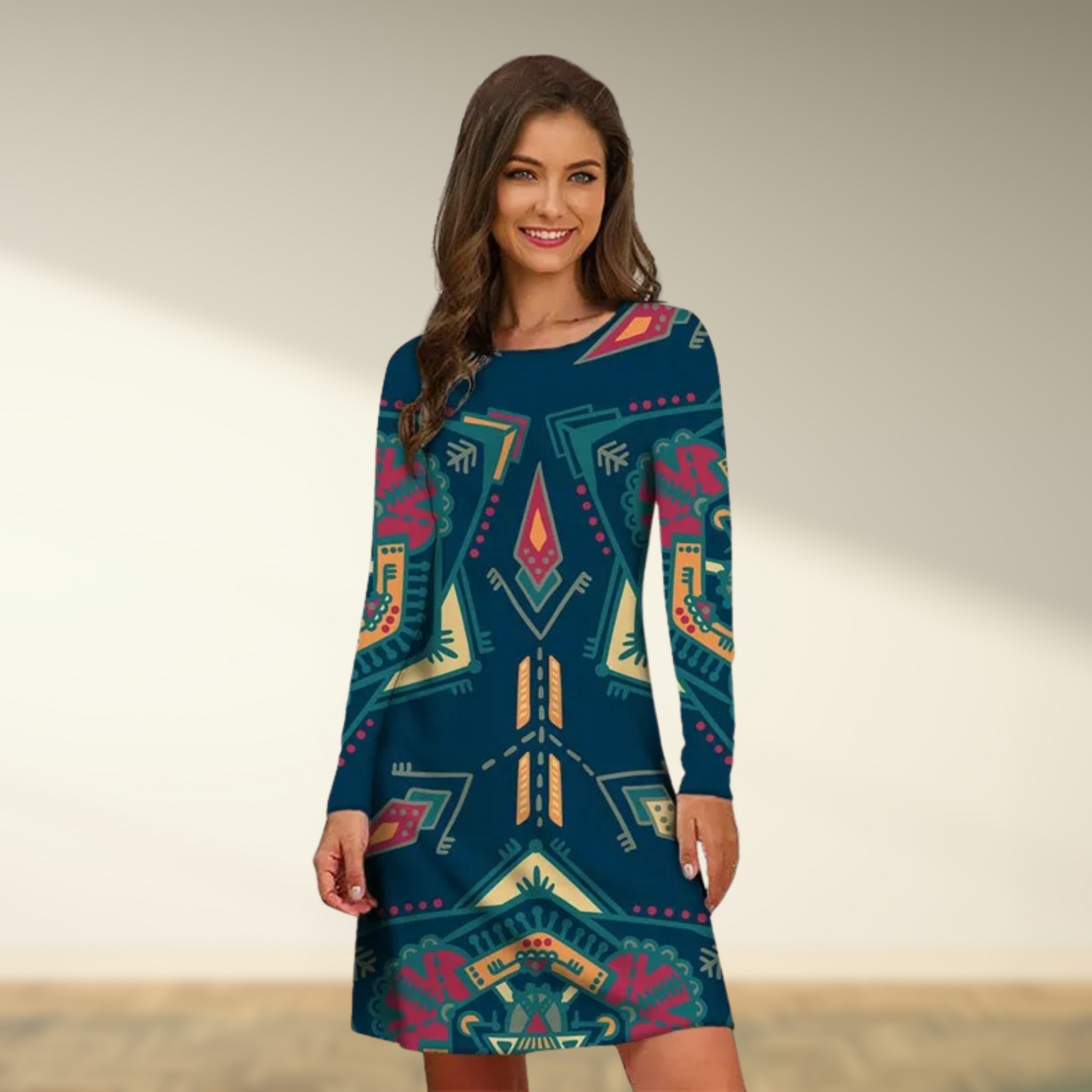 Retro Jurk Vrouw Lange Mouwen Vintage Stijl - StudioMarella