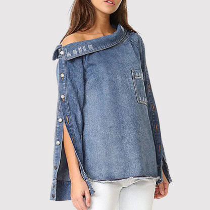 Dames Blouse Asymmetrisch Denim Stijlvol Model - StudioMarella