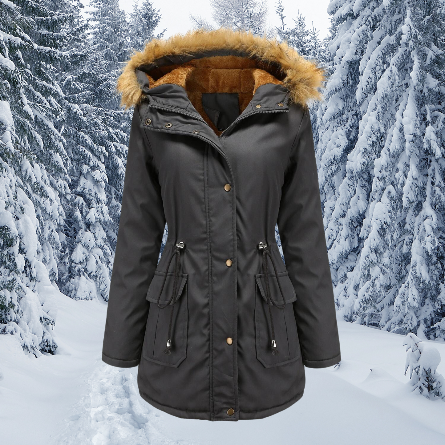 Warme Winterjas met Bontkraag en Capuchon Dames