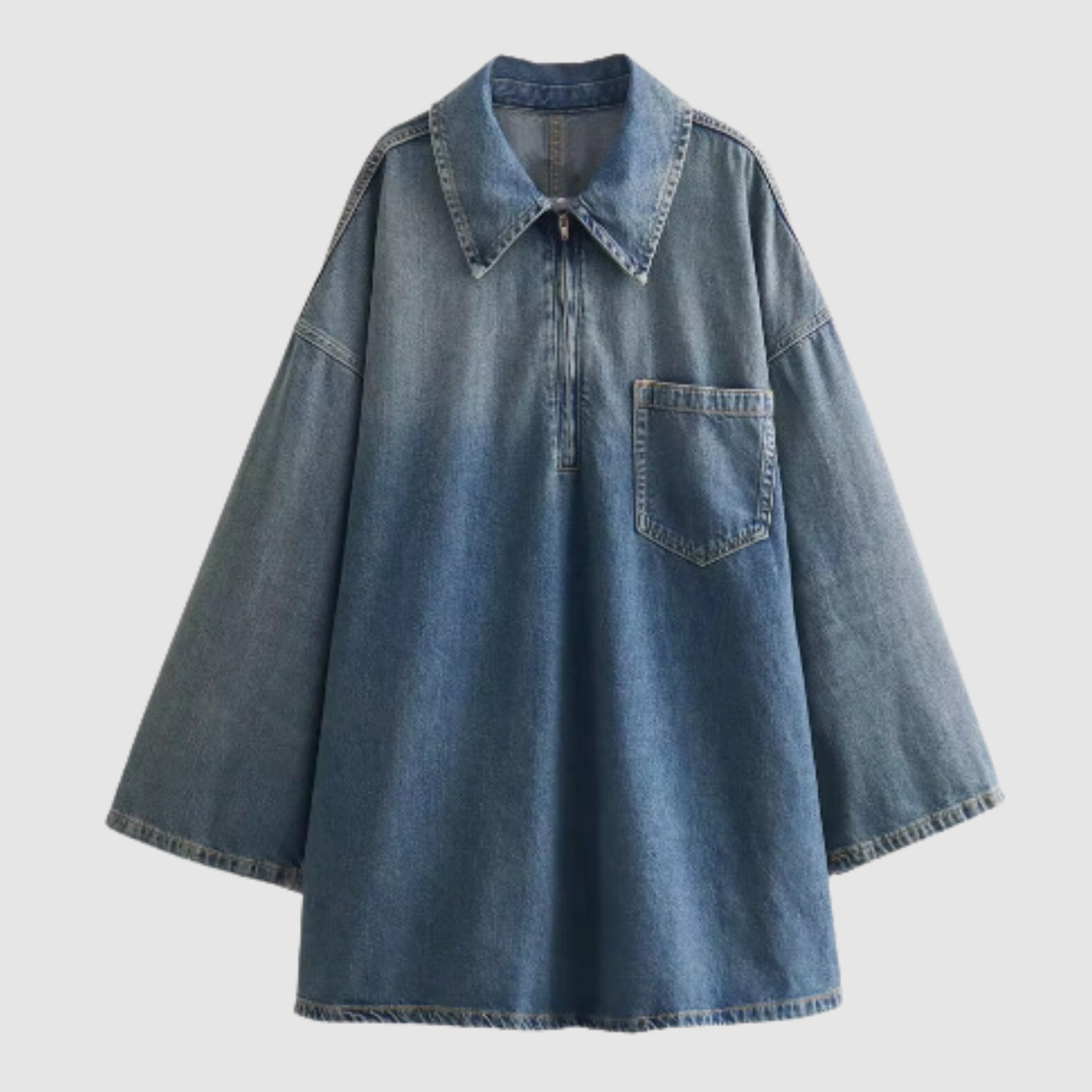 Blauwe Jurk Lange Mouwen Mini Denim Kleurverloop - StudioMarella