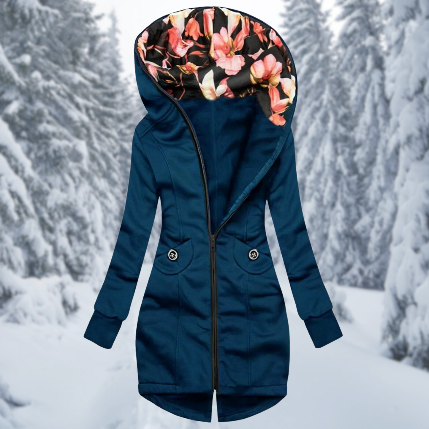 Damesjas Capuchon Bloemenprint Zacht en Warm