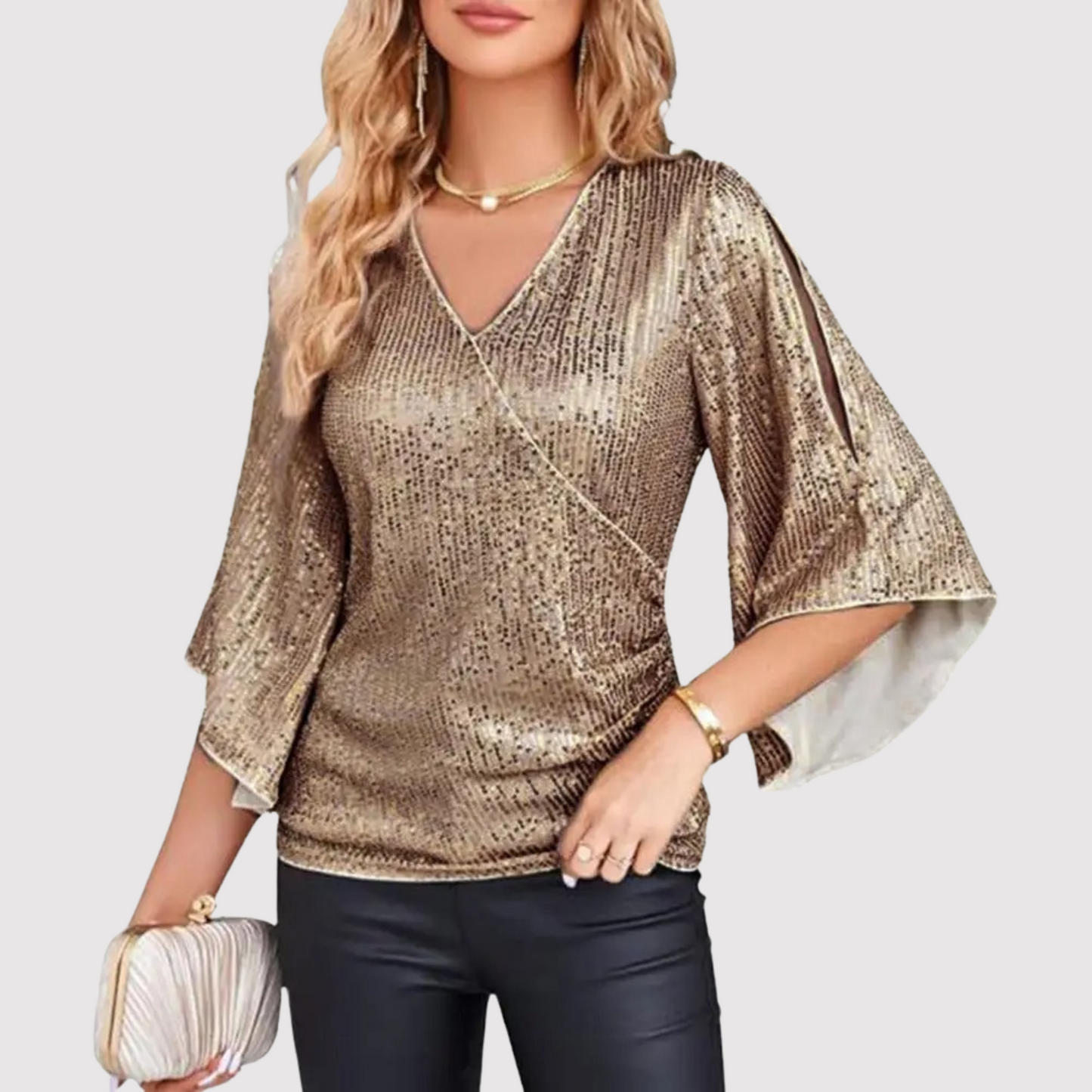 Vrouwelijke Top met Glitter Pailletten en Wijd Model