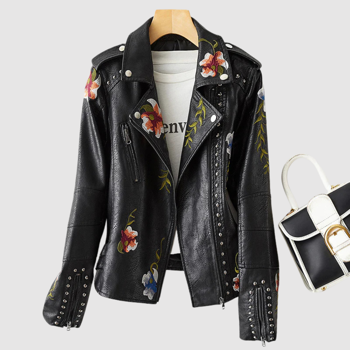 Leren Jacket Bloemenprint Vintage Look - StudioMarella