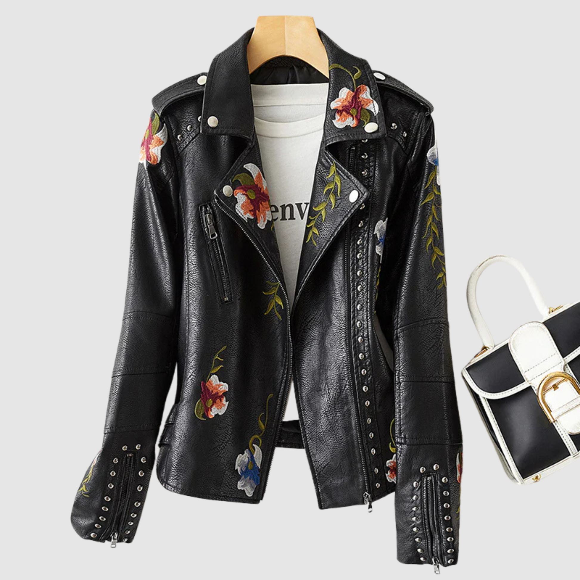 Leren Jacket Bloemenprint Vintage Look - StudioMarella