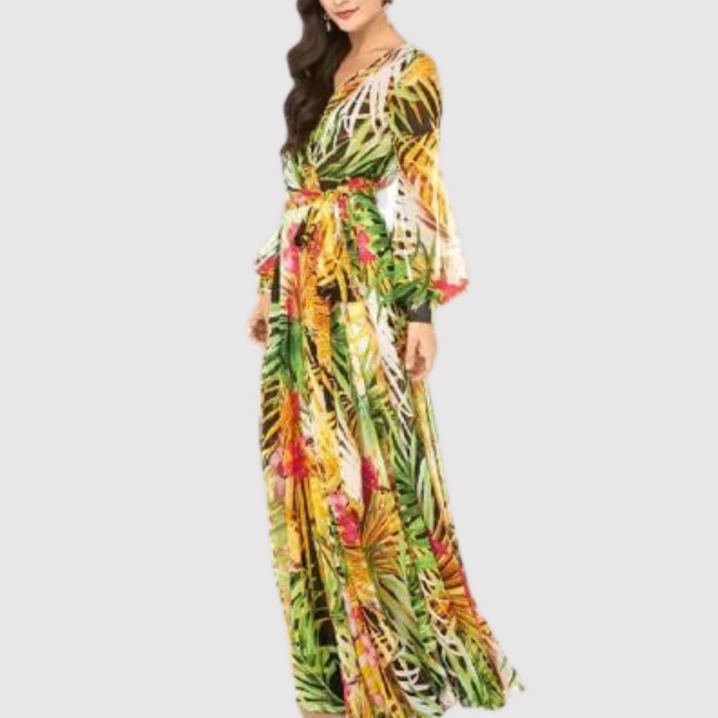 Damesjurk Lange V-hals Zomerjurk met Lantaarnmouwen Elegante Jurk