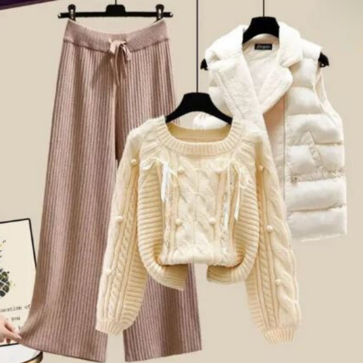 Damesvest Driedelig Set Trui en Wijde Broek Comfortabel - StudioMarella