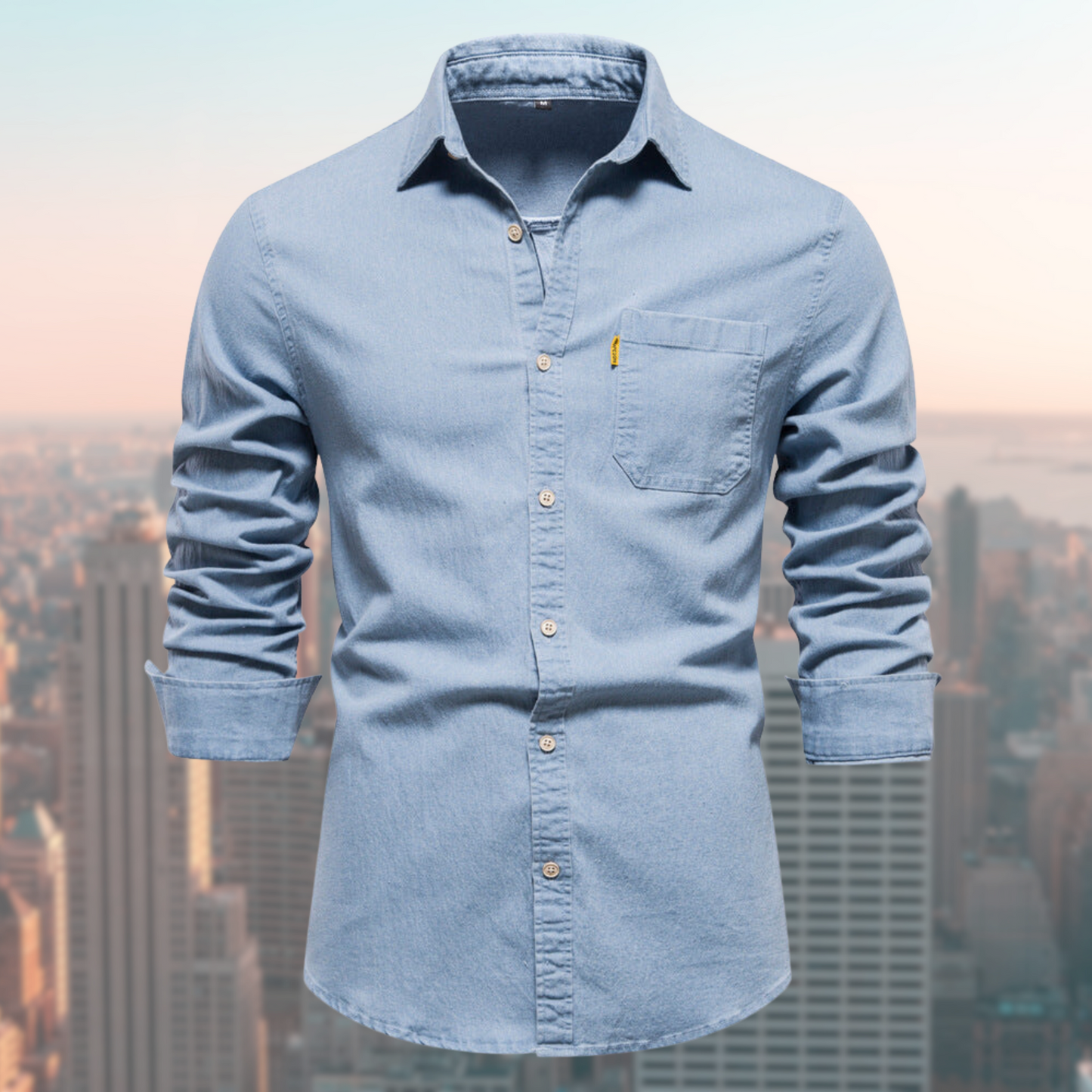 Mannen Blauw Denim Overhemd Klassieke Stijl