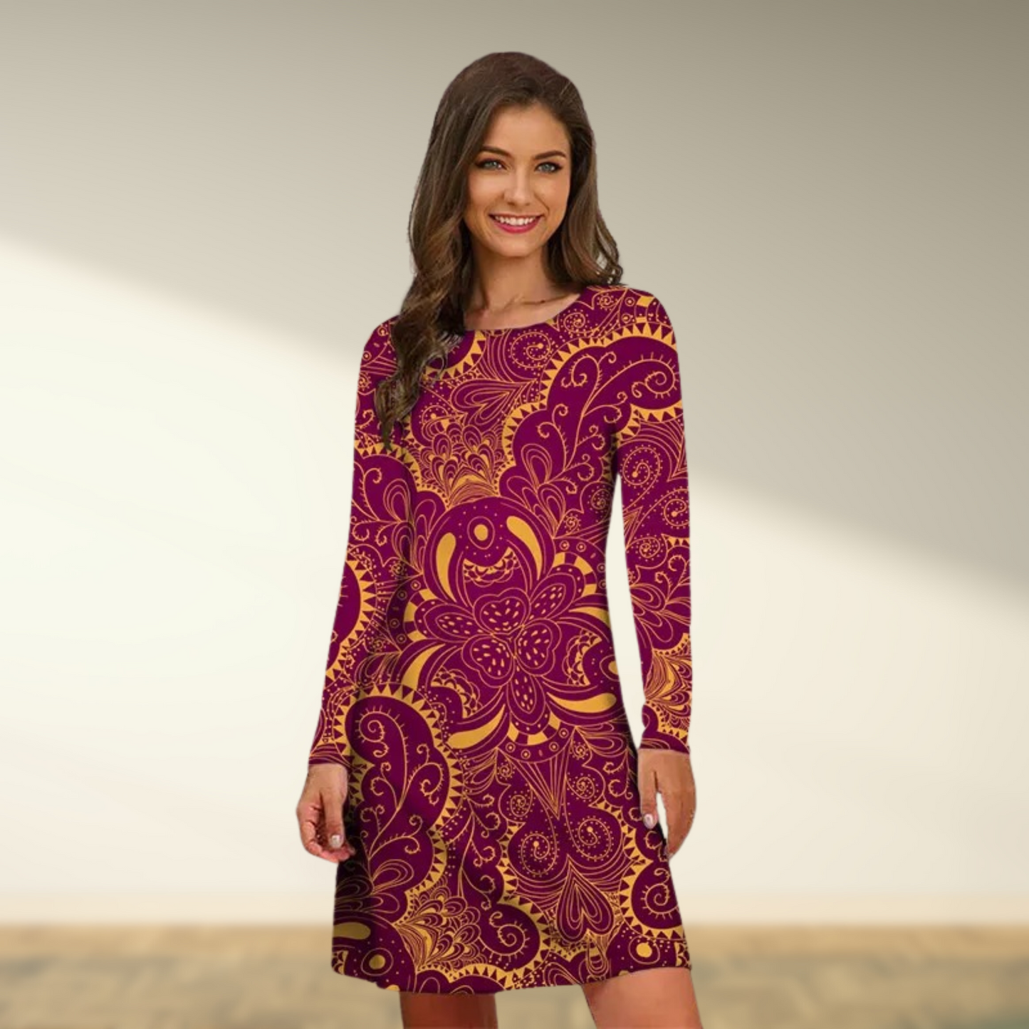 Retro Jurk Vrouw Lange Mouwen Vintage Stijl