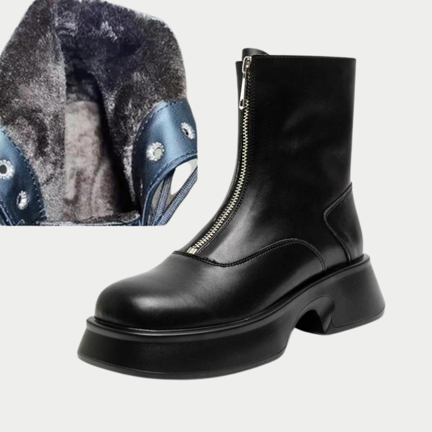 Leer Winterlaarzen met Kunstbont Warm en Stylish