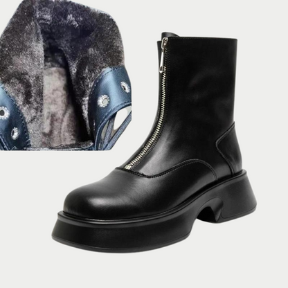 Leer Winterlaarzen met Kunstbont Warm en Stylish