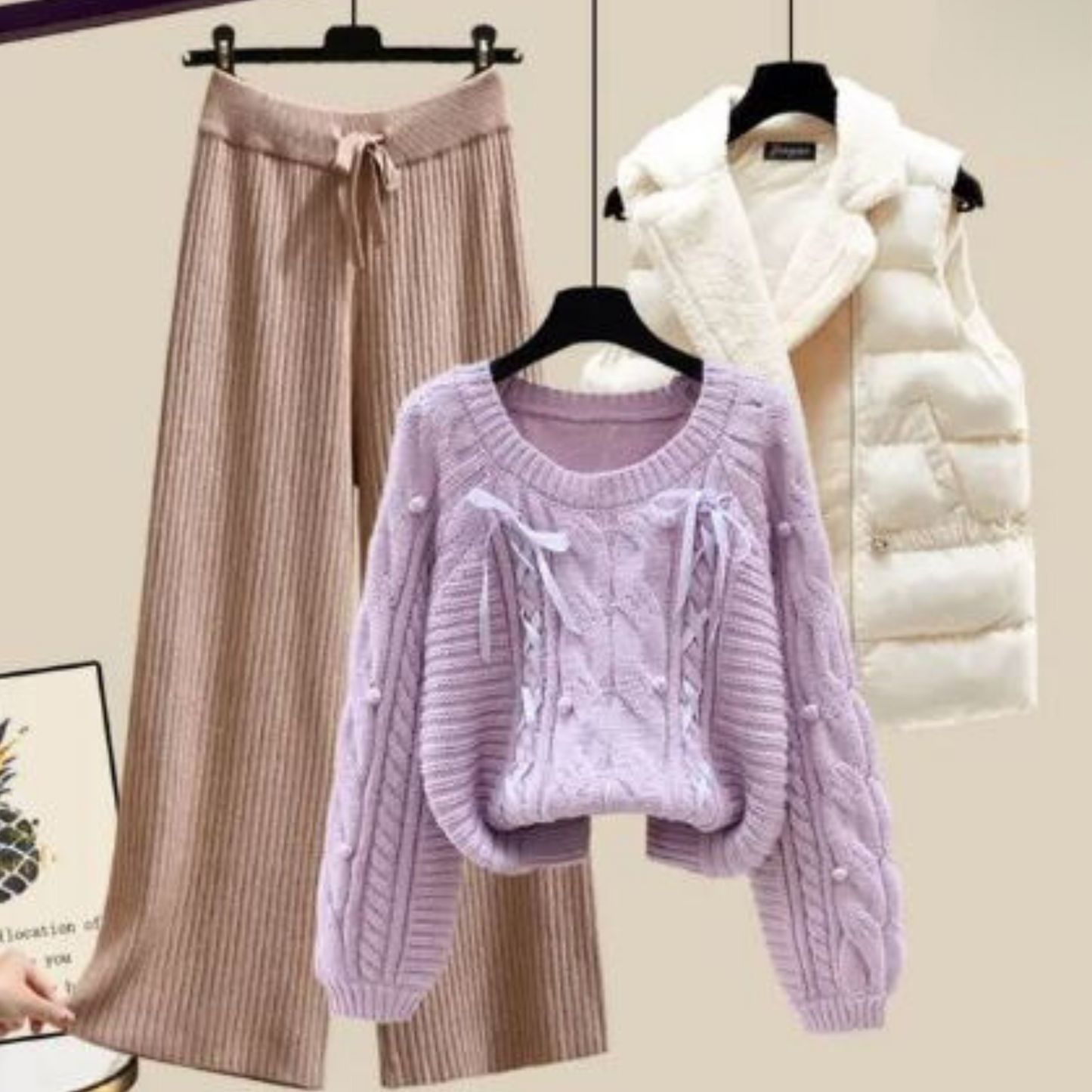 Damesvest Driedelig Set Trui en Wijde Broek Comfortabel