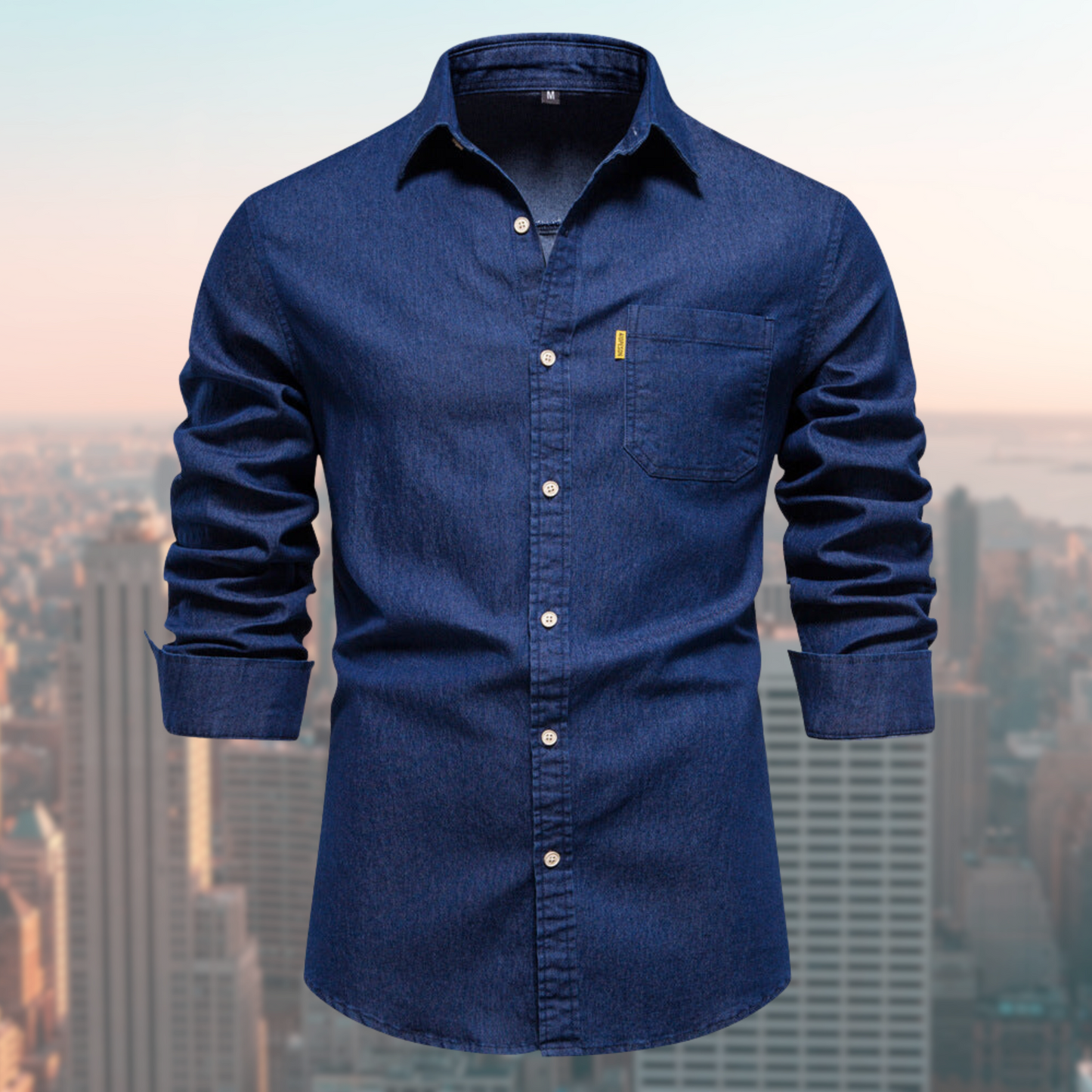 Mannen Blauw Denim Overhemd Klassieke Stijl