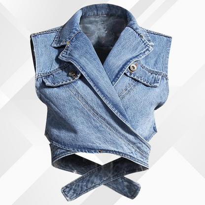 Dames Blouse met Pofmouwen en Blauwe Denim Vest - StudioMarella