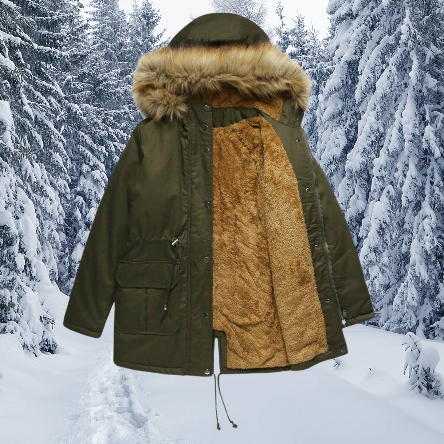 Warme Winterjas met Bontkraag en Capuchon Dames