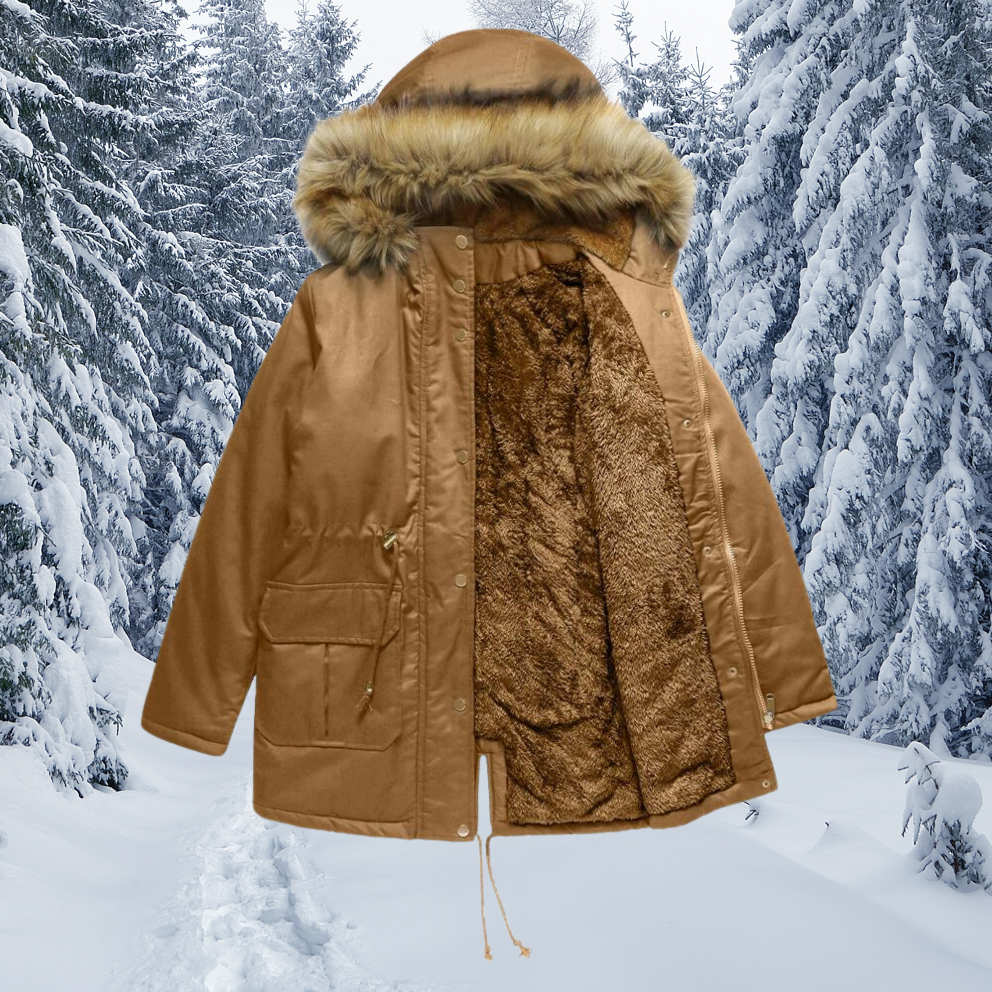 Warme Winterjas met Bontkraag en Capuchon Dames - StudioMarella