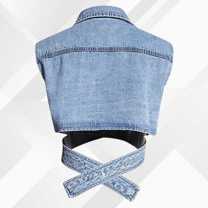 Dames Blouse met Pofmouwen en Blauwe Denim Vest