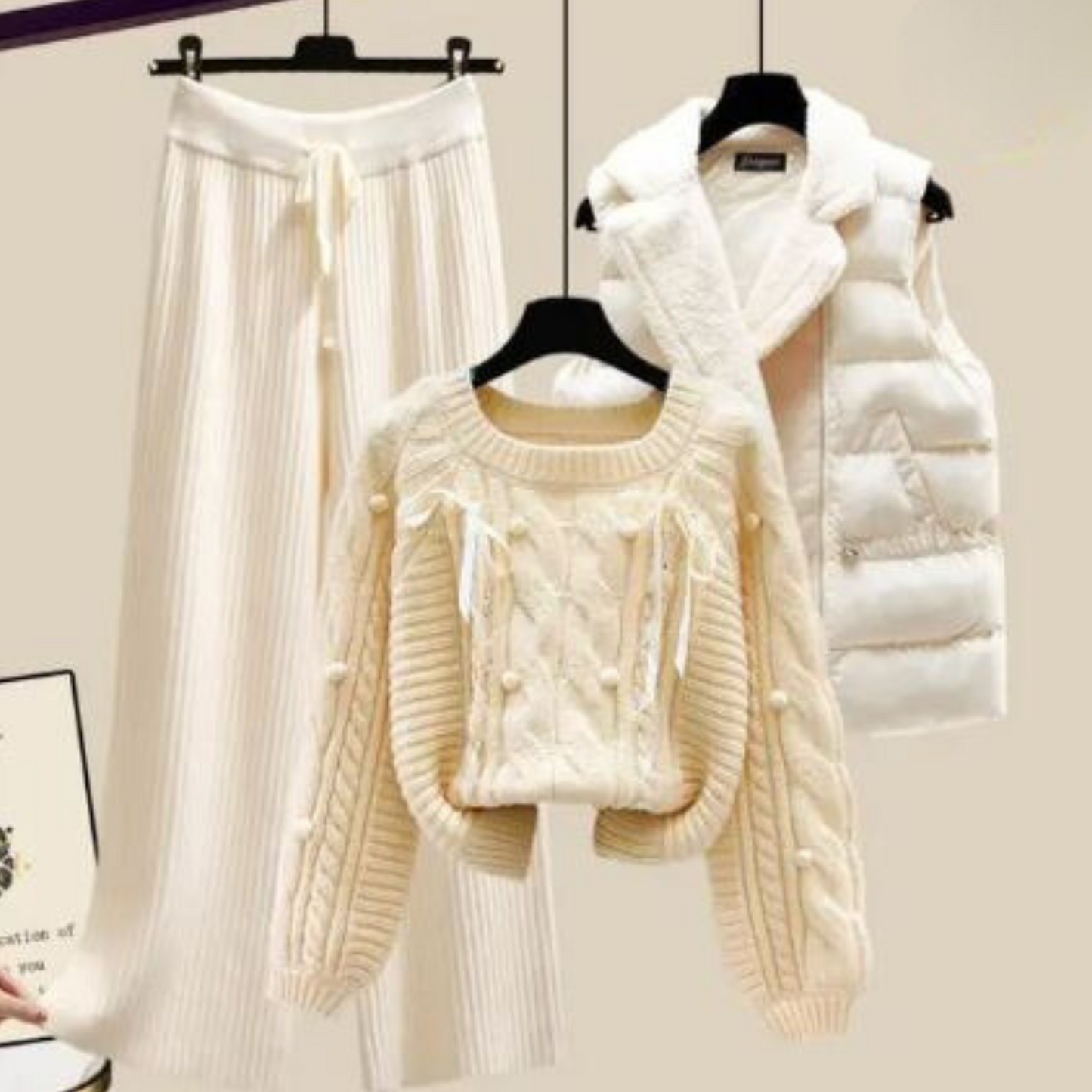 Damesvest Driedelig Set Trui en Wijde Broek Comfortabel