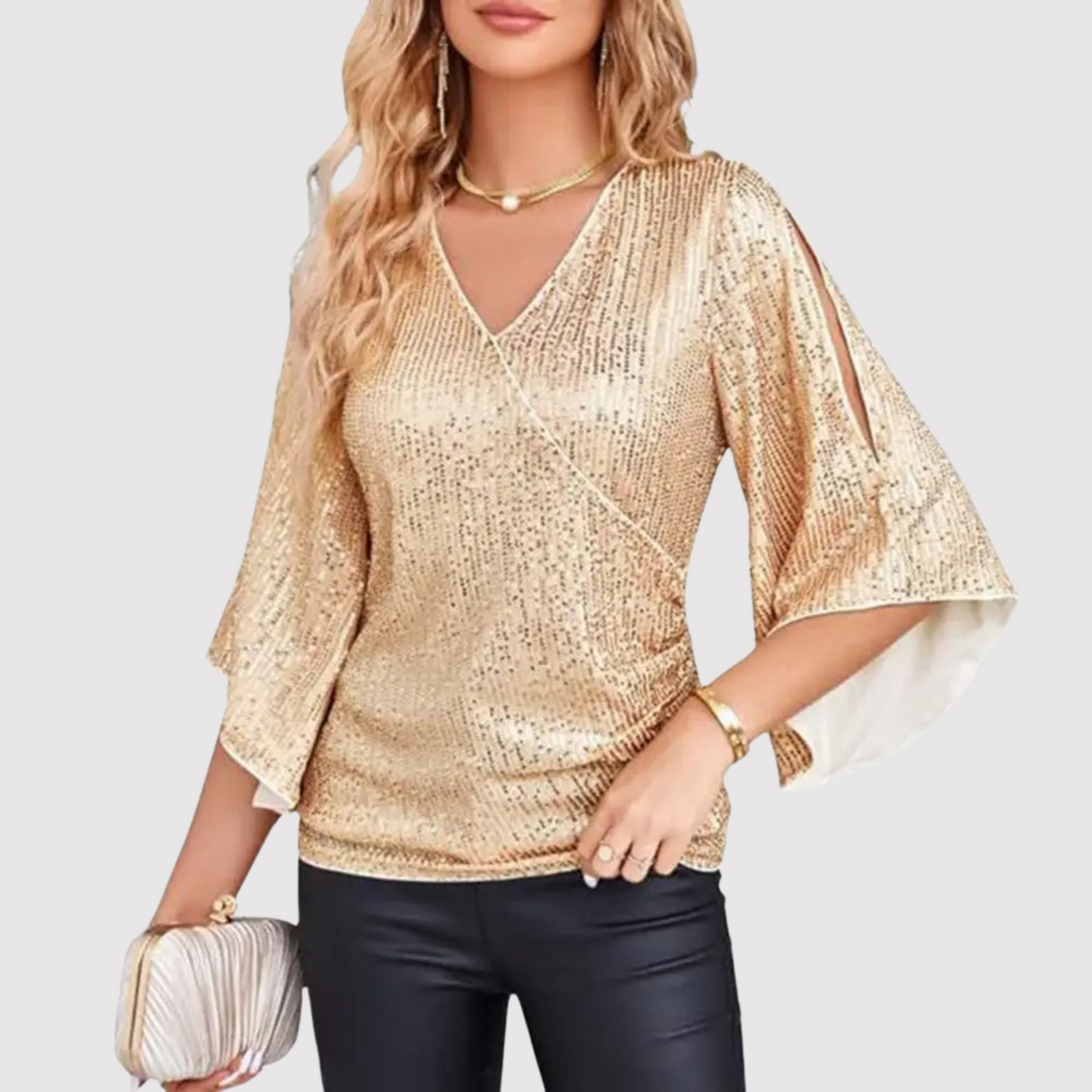 Vrouwelijke Top met Glitter Pailletten en Wijd Model