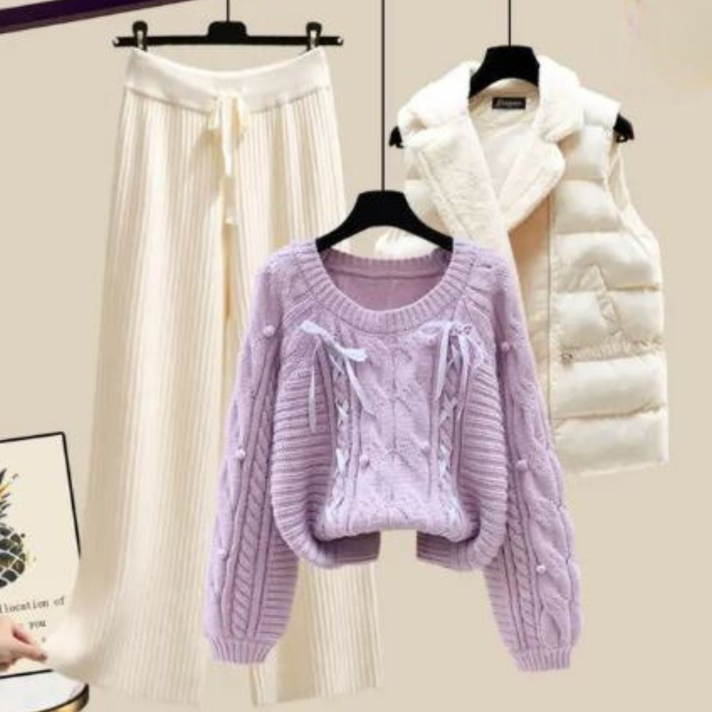 Damesvest Driedelig Set Trui en Wijde Broek Comfortabel
