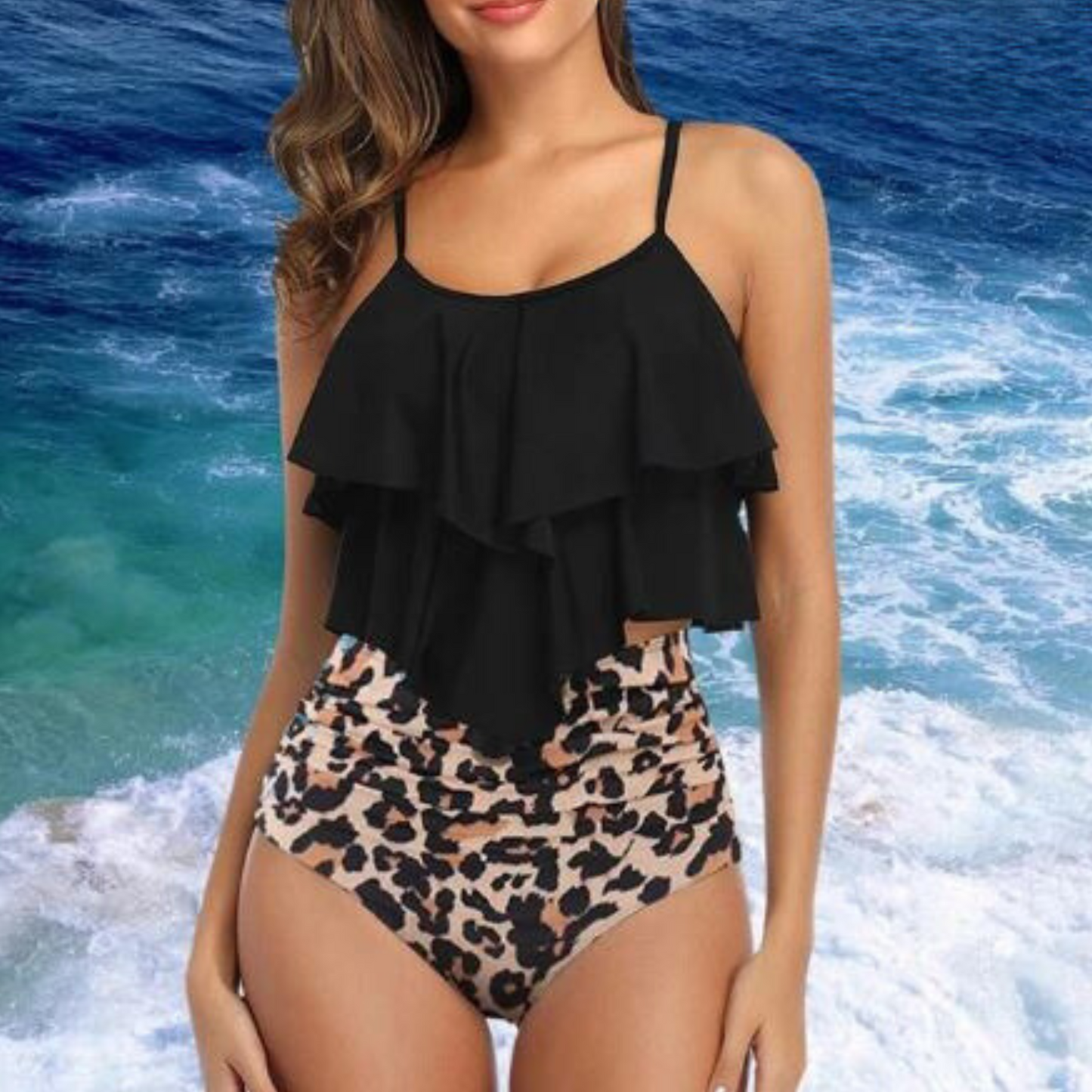 Tankini met Hoge Taille en Ruches voor Vrouw