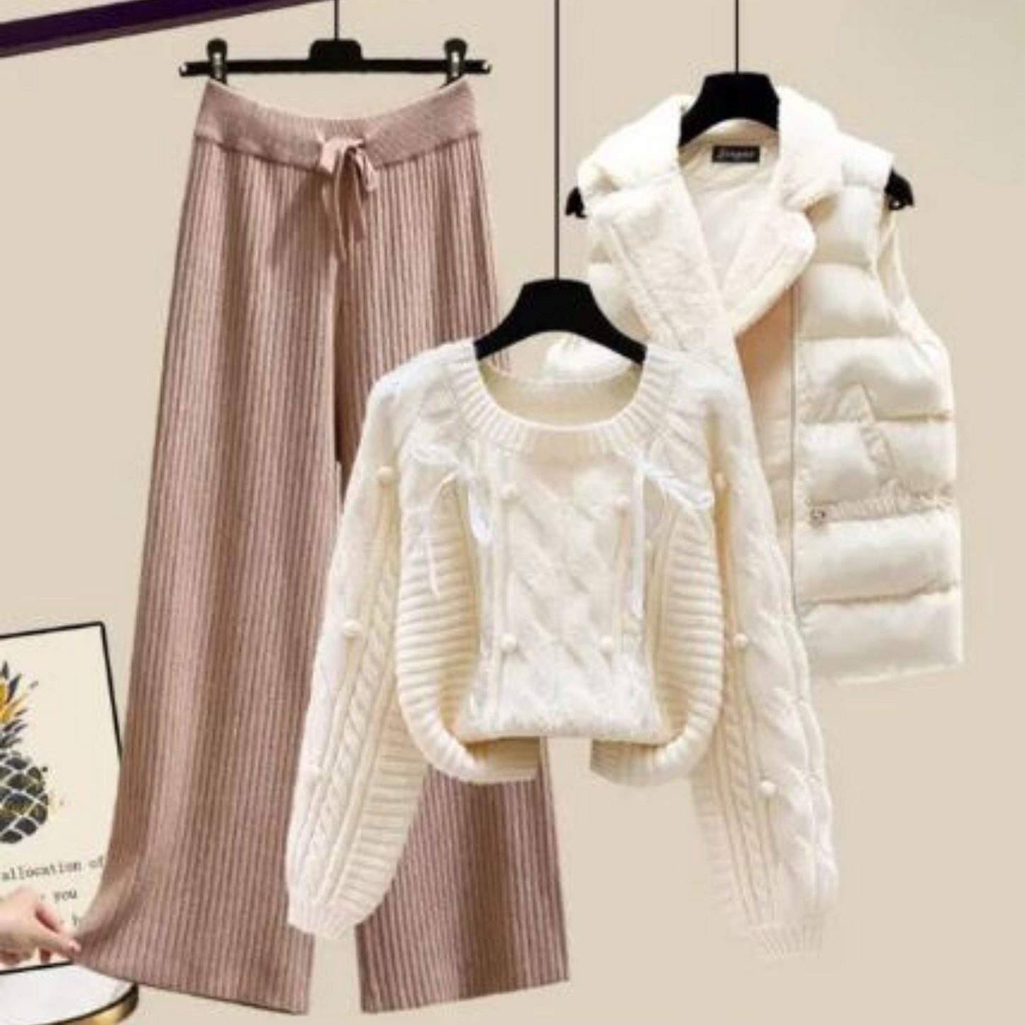 Damesvest Driedelig Set Trui en Wijde Broek Comfortabel