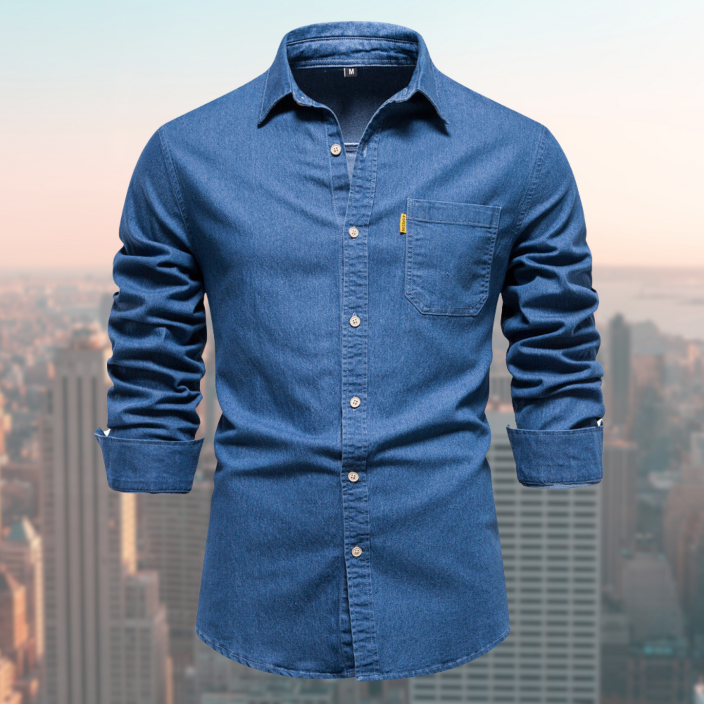 Mannen Blauw Denim Overhemd Klassieke Stijl