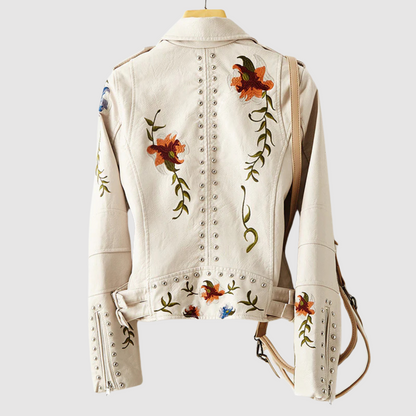 Leren Jacket Bloemenprint Vintage Look