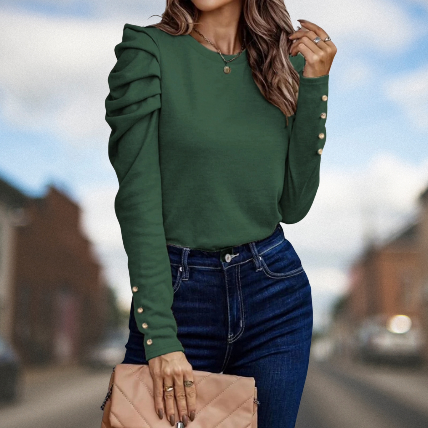 Dames Top Ronde Hals Pofmouwen Elegant Design - StudioMarella