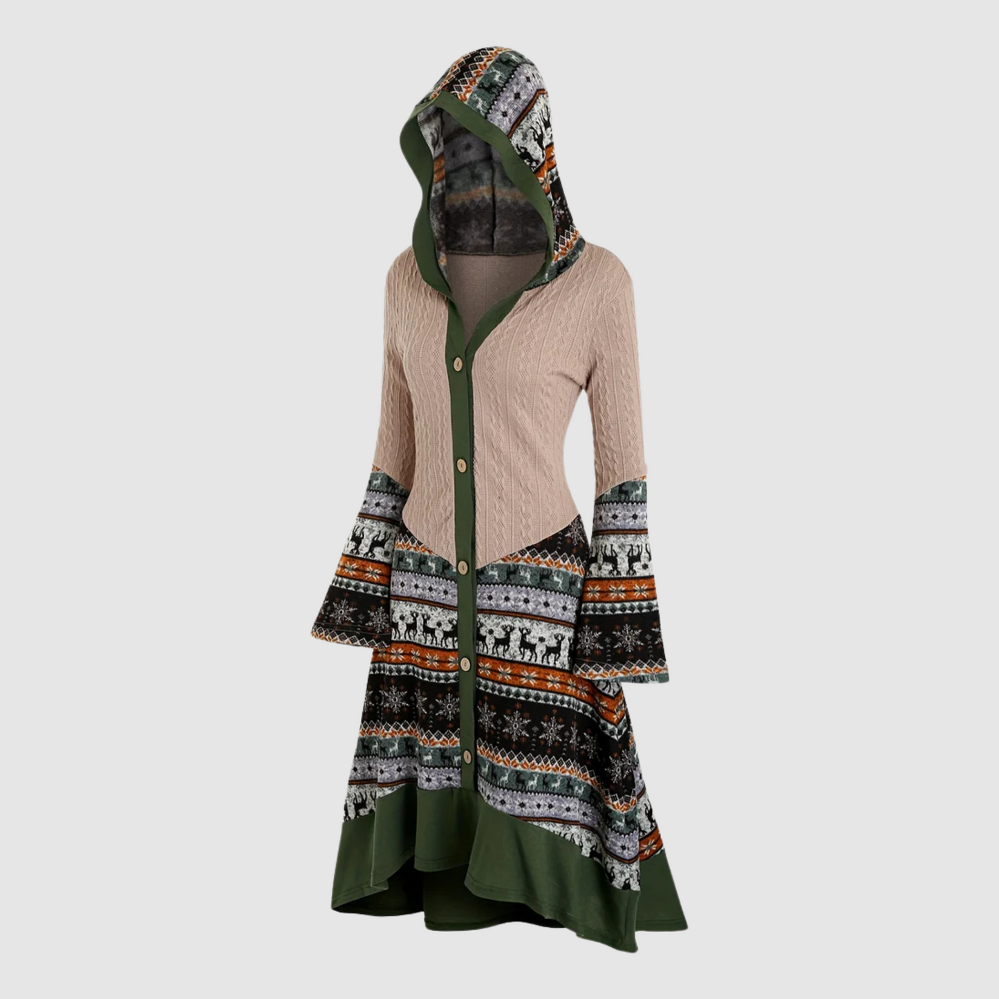 Dames Gebreide Jurk met Capuchon Elandenprint Warm