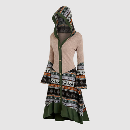 Dames Gebreide Jurk met Capuchon Elandenprint Warm