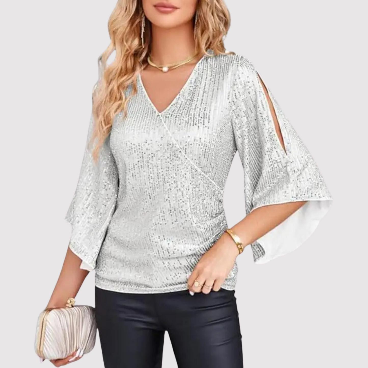 Vrouwelijke Top met Glitter Pailletten en Wijd Model