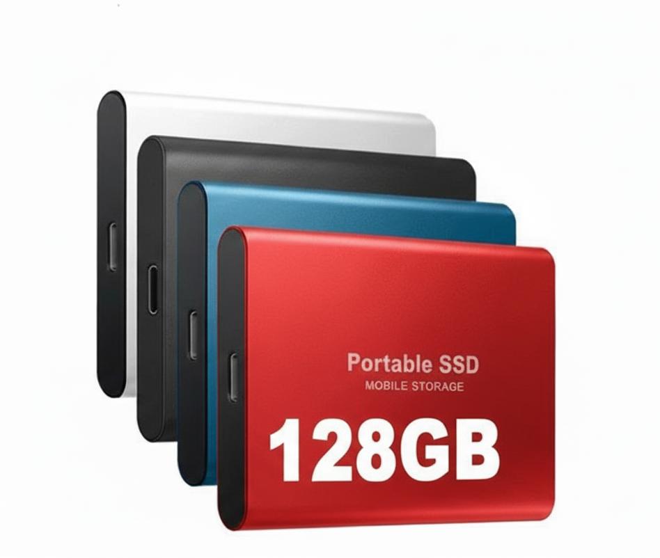 Draagbare SSD Externe Schijf 128GB met USB-C Snelle Datatransfer en Compact Design - Beschikbaar in Zwart, Blauw en Rood