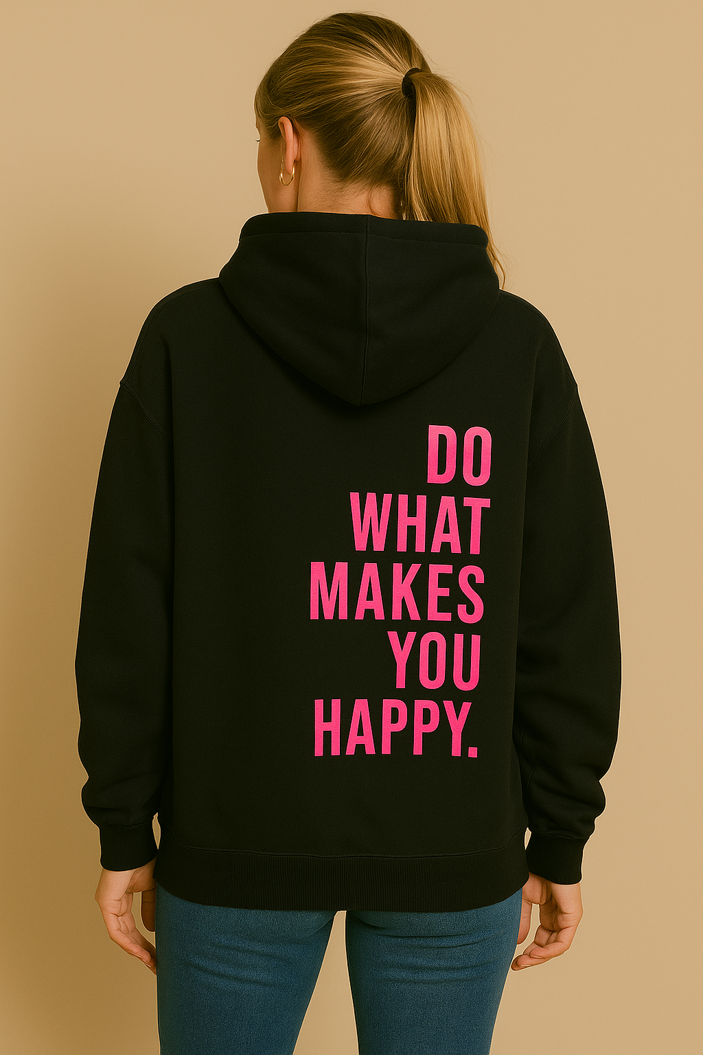 Dames Hoodie Happy Print Zacht en Ruimvallend
