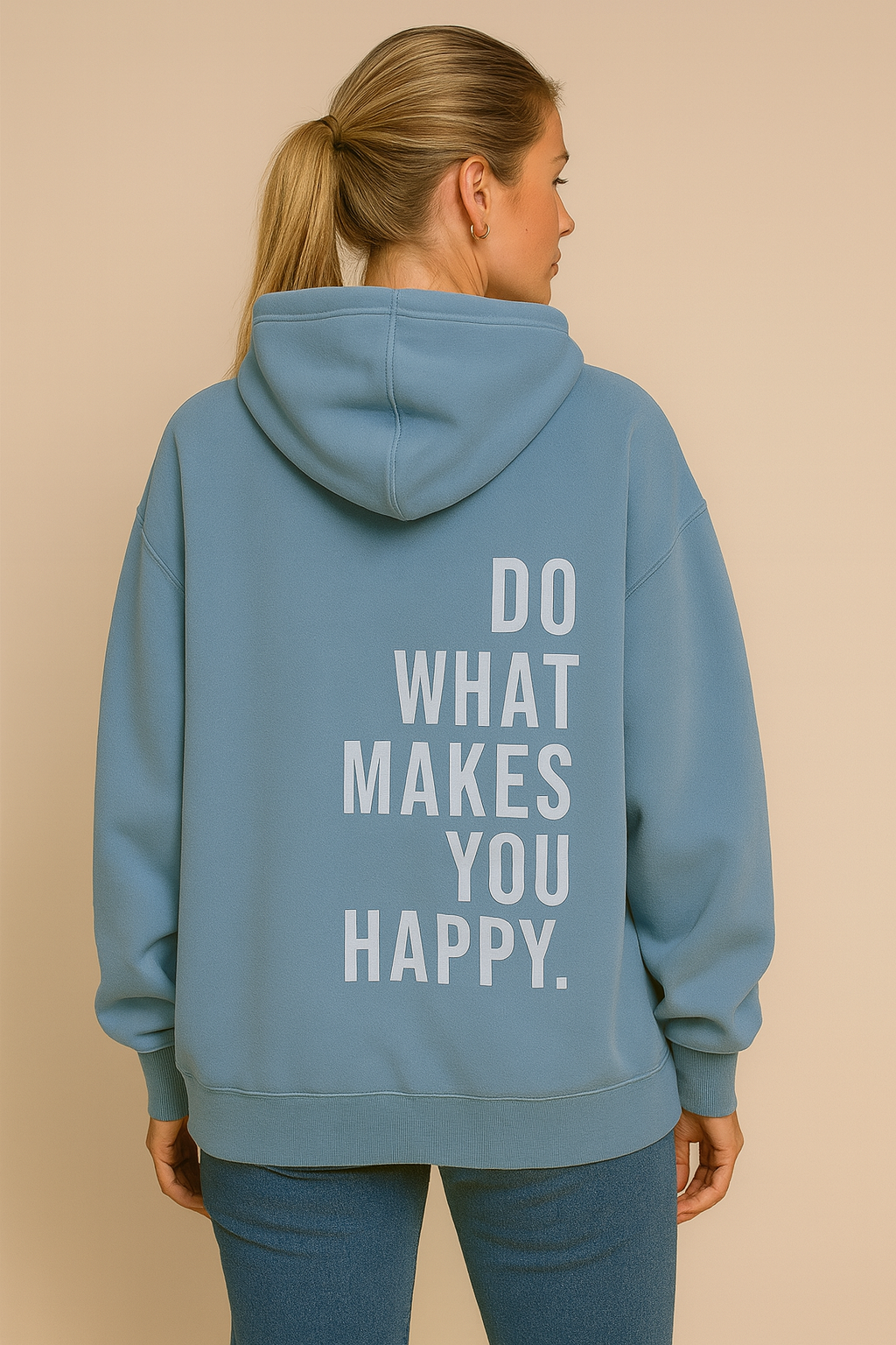 Dames Hoodie Happy Print Zacht en Ruimvallend