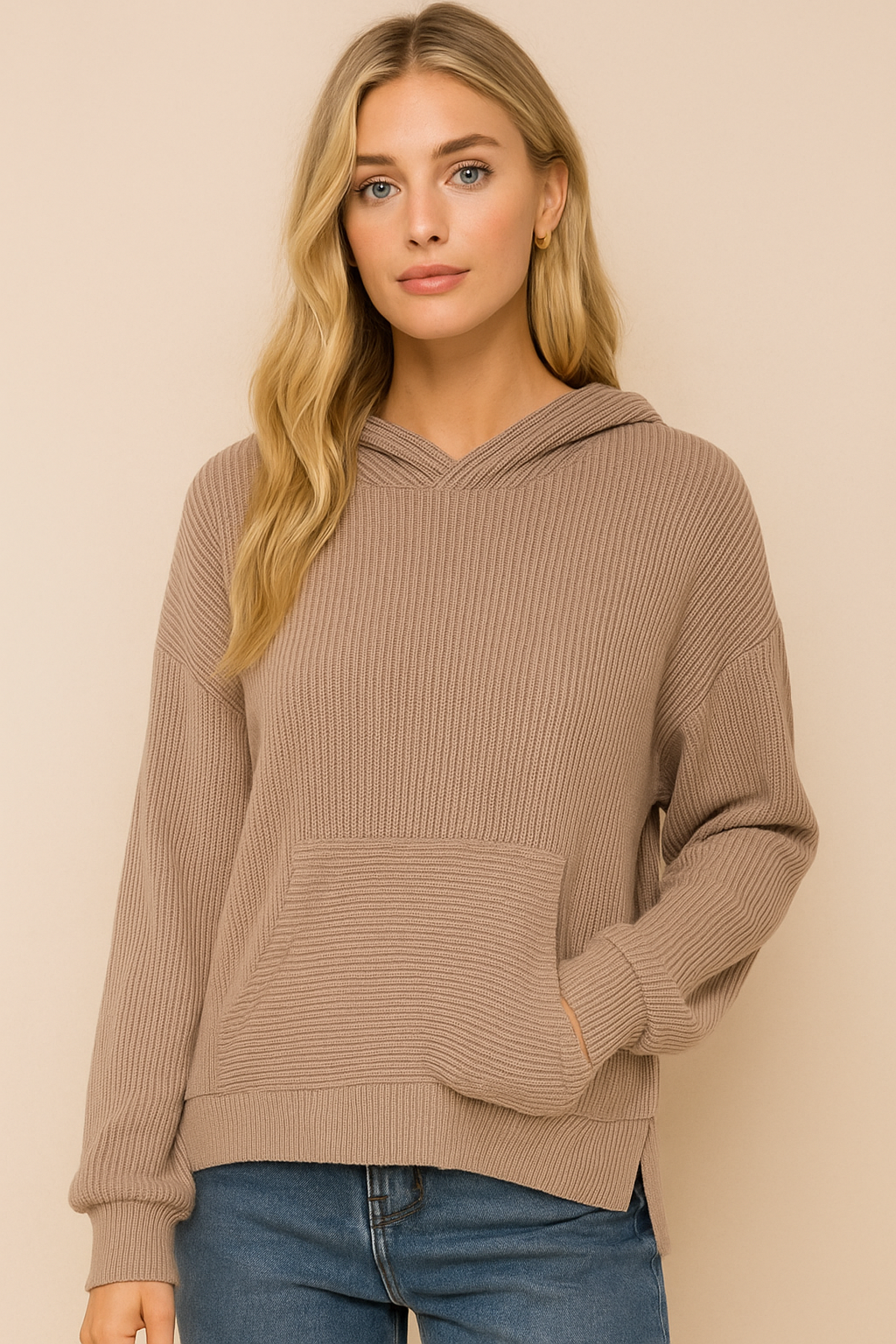Dames Hoodie Met Kangoeroe Zak en Ribboord Elegant Basis