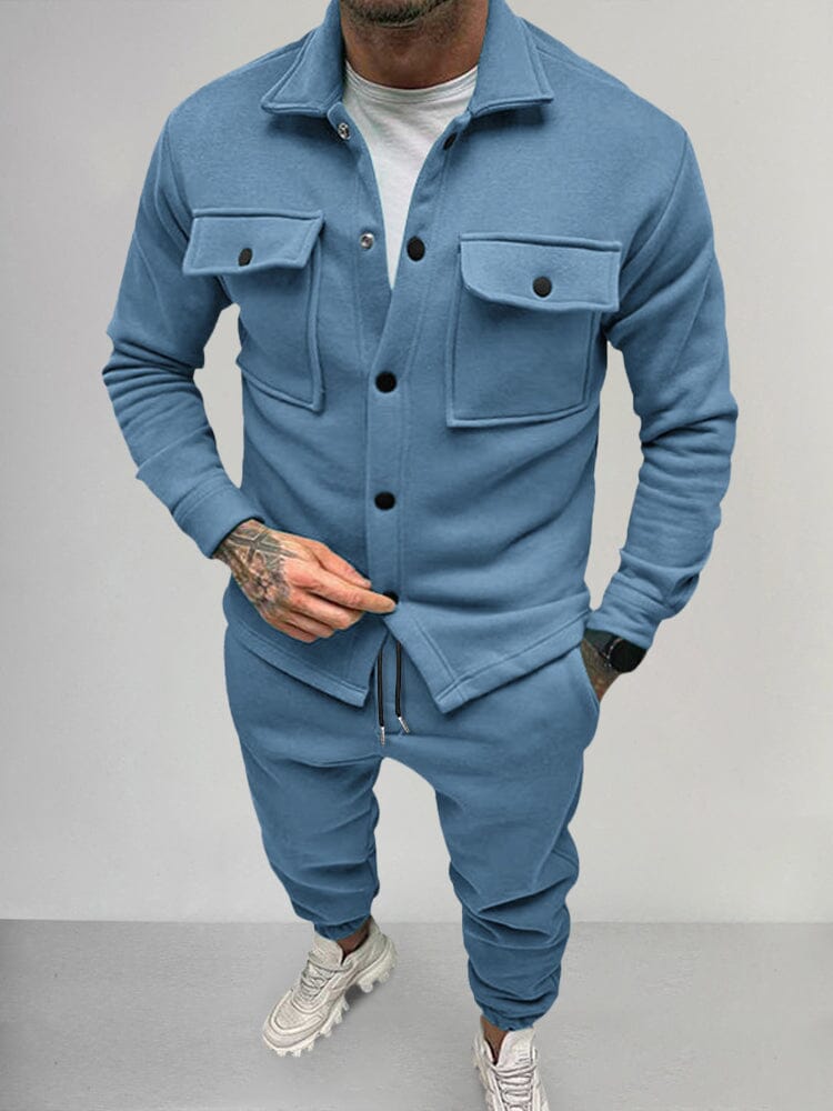 Heren Jogger Set Met Jasje en Broek Zwart Suède Stijl
