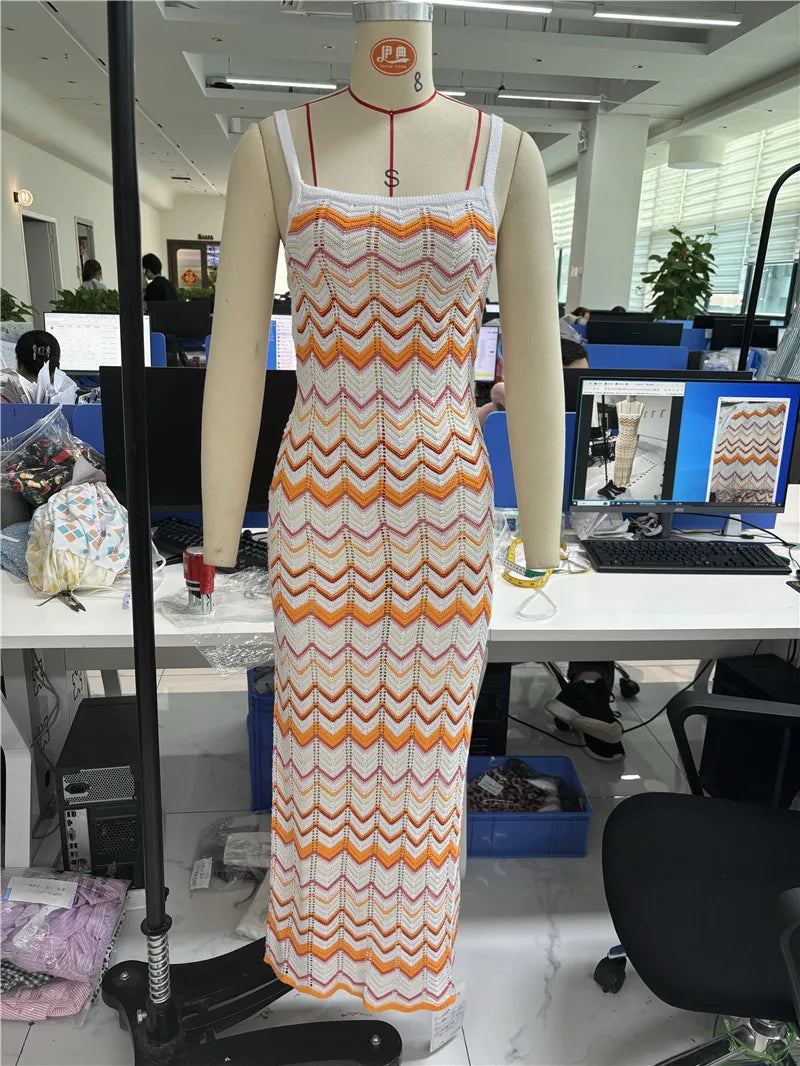 Zomerjurk voor Vrouw Golvend Patroon Open Rug Jurk