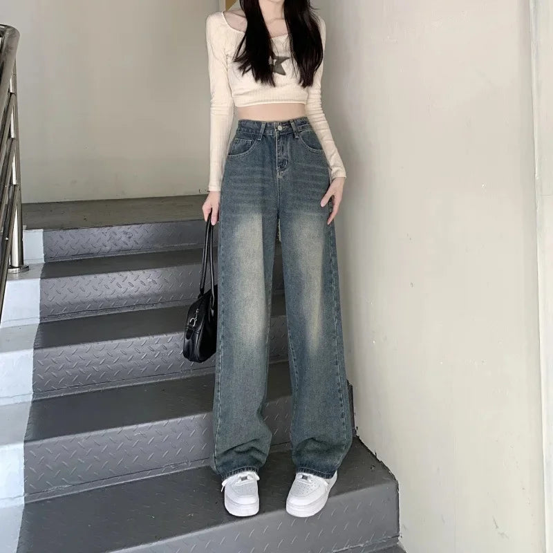 Dames Wide Leg Jeans Hoge Taille Retro Look - StudioMarella