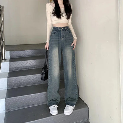 Dames Wide Leg Jeans Hoge Taille Retro Look - StudioMarella