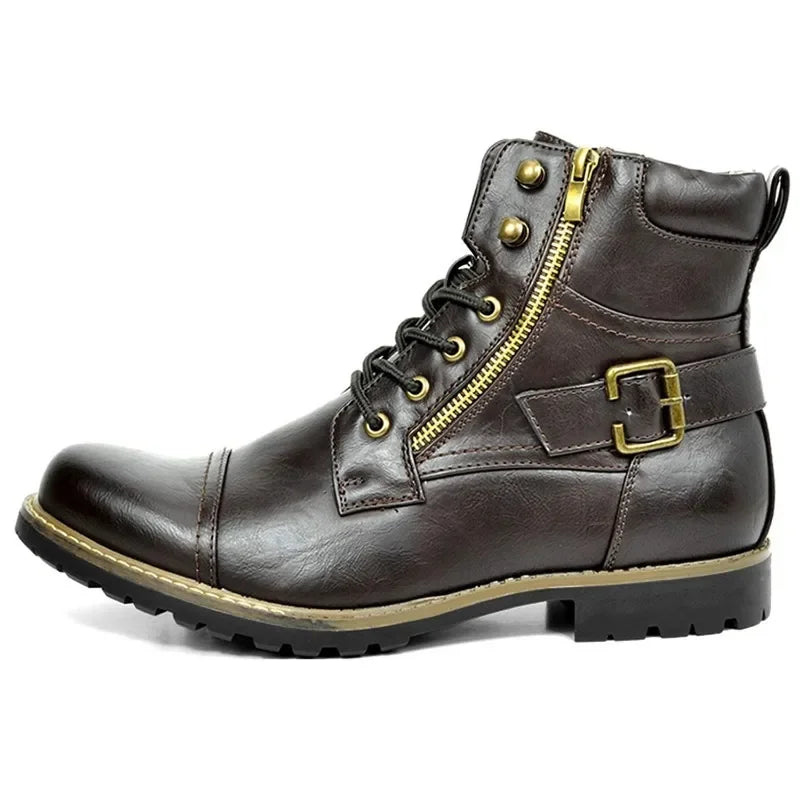Heren Leren Boots Robuust met Vetersluiting en Gesp