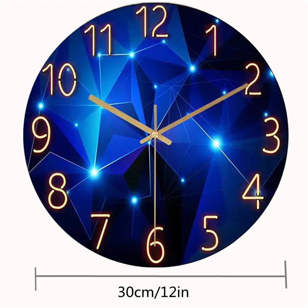 Glazen Wandklok 30cm Donkerblauw Geometrisch Gehard Glas Stil Kwartsuurwerk Woonkamer Moderne Klok Abstract Interieur Cadeau