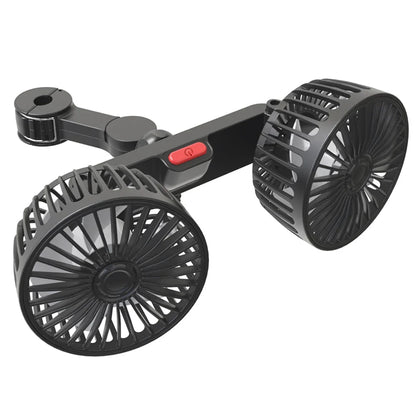 Draagbare Autoventilator met Dubbele Kop 360° Verstelbaar USB Oplaadbaar 3 Snelheden Hoofdsteun Nekkoeler voor Auto Huis Camper