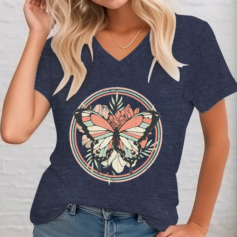 Dame V-hals Shirt Casual Bedrukt Zomer