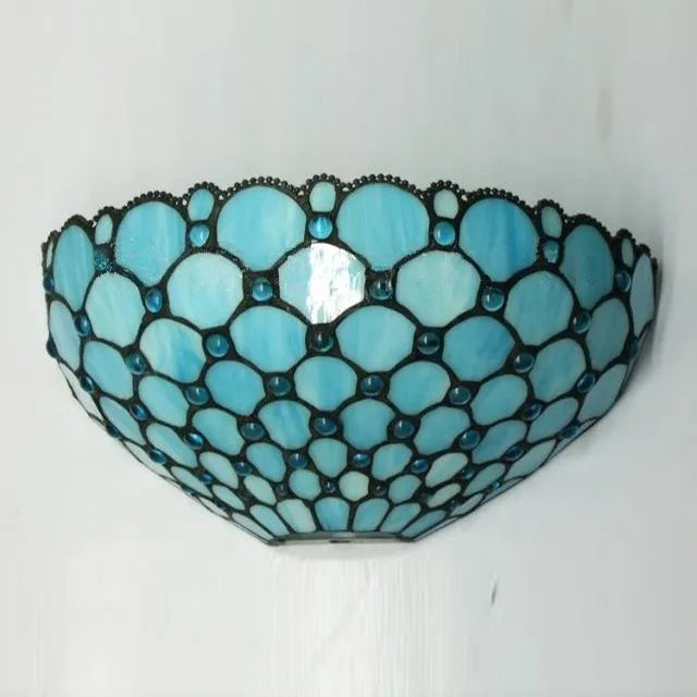 Tiffany Wandlamp Glas E27 Retro Blauw Woonkamer Slaapkamer Gang LED Wandverlichting Pastorale Stijl Eetkamer Studeerkamer