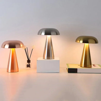Decoratieve Paddenstoel Tafellamp LED Draadloos Oplaadbaar Metaal 21cm Drie Kleurtemperaturen Scandinavisch Design Nachtverlichting Sfeerlamp