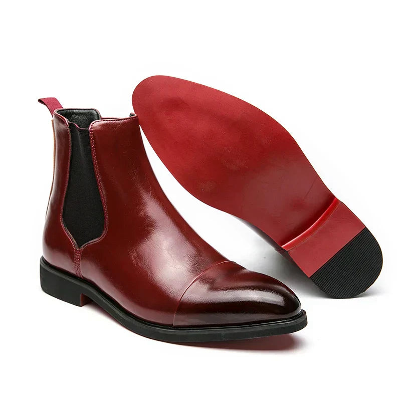 Rode Chelsea Boots Laag Stevig Leer