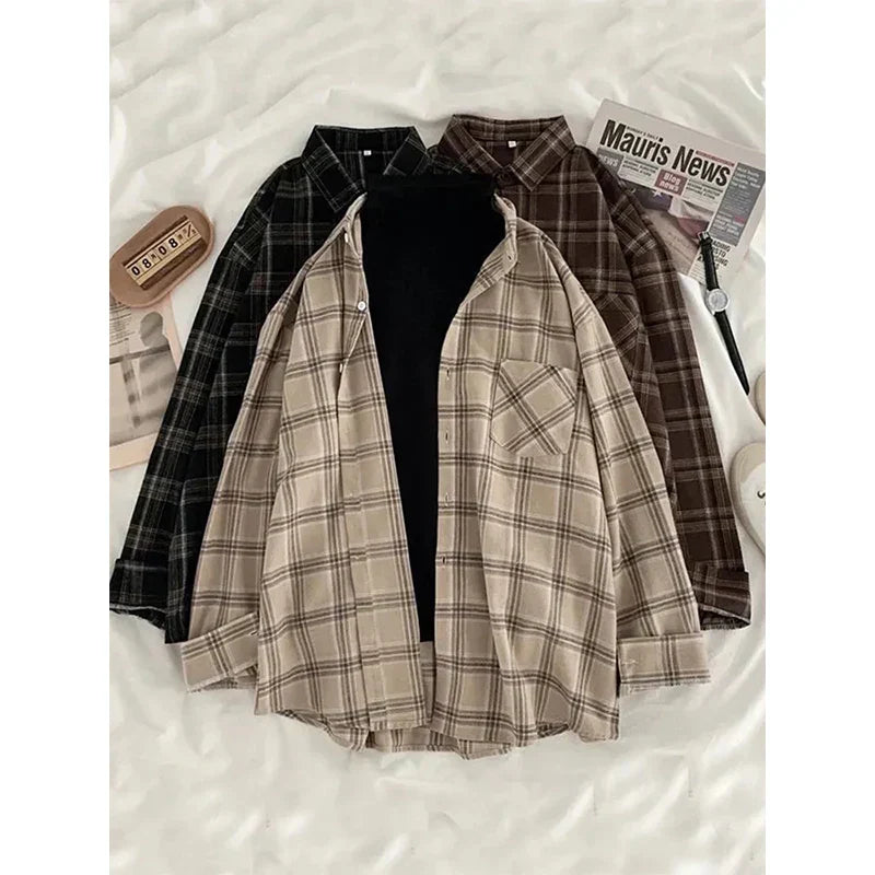 Dames Oversized Overhemd Geruit Khaki Stijl - StudioMarella