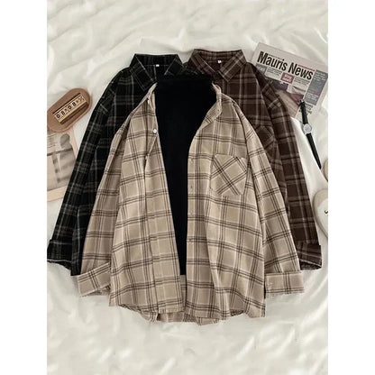 Dames Oversized Overhemd Geruit Khaki Stijl - StudioMarella