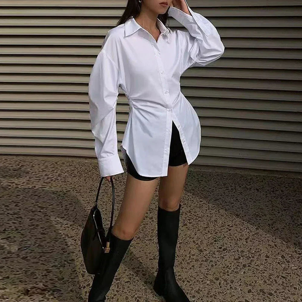 Dames Oversized Blouse met Strik en Kraag Wit