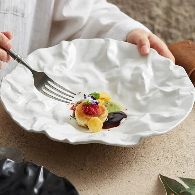Keramische Schaal met Getijdenrimpel Effect Wit Zwart Coastal Servies 23cm 28cm